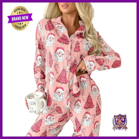 Women's Long Sleeve Button Down Pajama Set Soft Loungewear Sleepwear